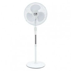 Ventilatore a piantana Muvip 45W, 3 pale, 3 velocità, altezza e inclinazione regolabili, base rinforzata, colore bianco.