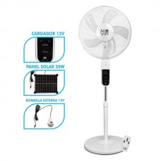 Ventilatore a piantana solare Muvip - 12000 mAh - 40 cm - 4 velocità - Luce LED - USB - Bianco