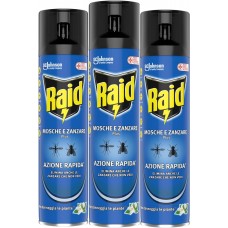 Raid Mosche e Zanzare Tripacco, Spray Insetticida, Azione Rapida, 400 ml [Quantità minima 12 pezzi]